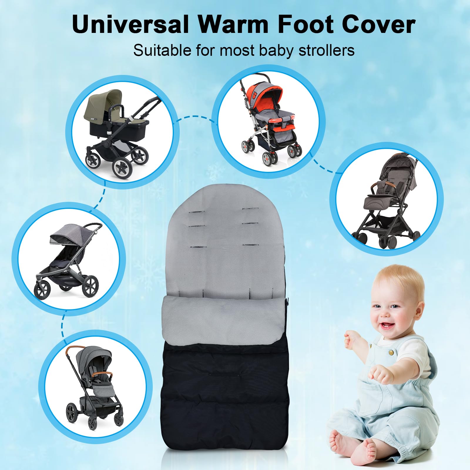 Chancelière Bébé Poussette Universelle, Sac de Couchage Bébé Poussette Hiver, 3 en 1 Chancelières pour Poussettes, Imperméable et Coupe-vent, Réglable pour Bébé de 0 à 36 mois (Gris)