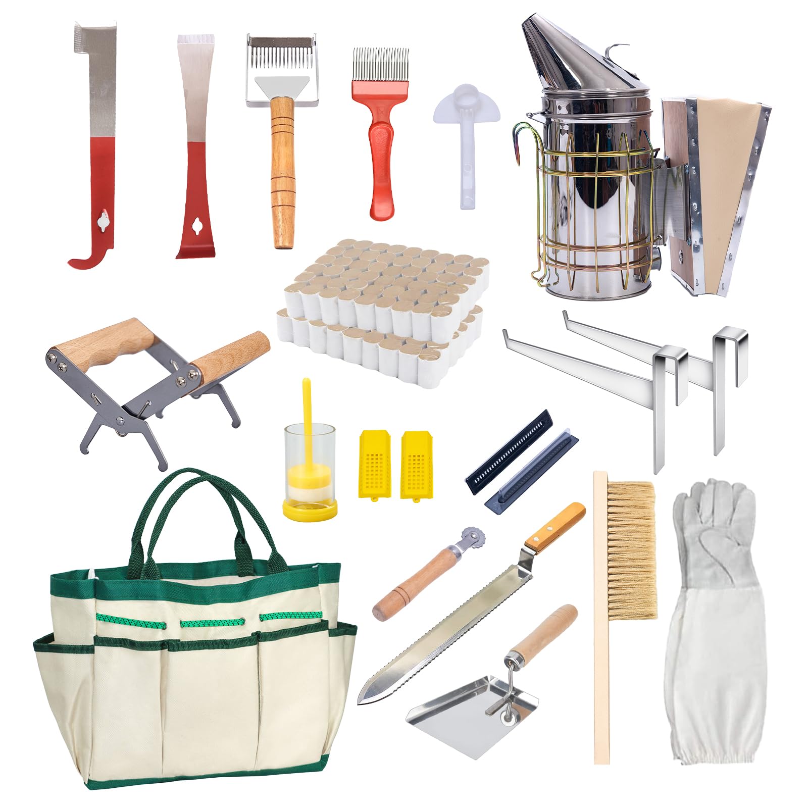 MayBee Beekeeping Supplies - Kit de iniciación de 20 Piezas de Herramientas de Apicultura, Kit de ahumador de Abejas, Suministros de Mantenimiento de Abejas, Kit de iniciación