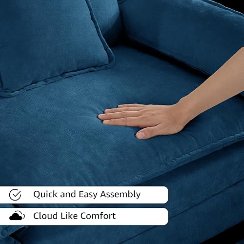 Miniatura 7 de Sofá modular modular de felpilla azul de 78 pulgadas para sala de estar, sofá modular de dos plazas para sala de estar, 1 otomano, sofás para sala,