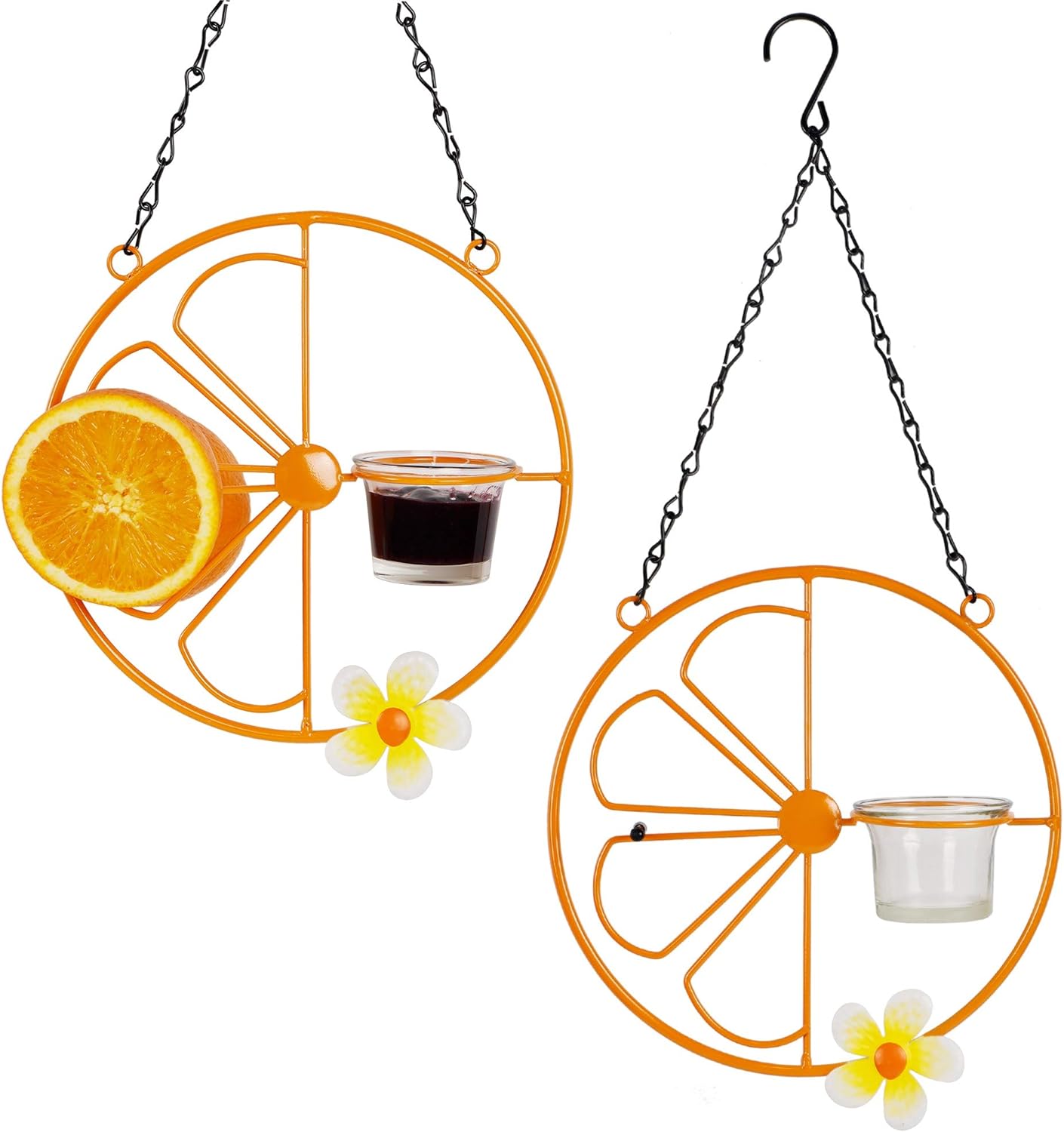 FORUP Oriole Bird Feeder for Outdoors Jelly and Oranges, Orange Fruit Oriole Jelly Bird Feeder, Outdoor Garden Metal Hanging Drinking Grape Jelly Container Hummingbird Feeder, Two Pack