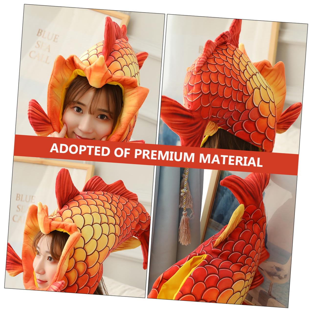 Cabilock Sombrero de Disfraz para Rojo Forma de Cabeza de Pez Divertido para Fiestas de Halloween y Juegos de Rol Gorra de Tela Cómoda y Cálida para Eventos y Celebraciones