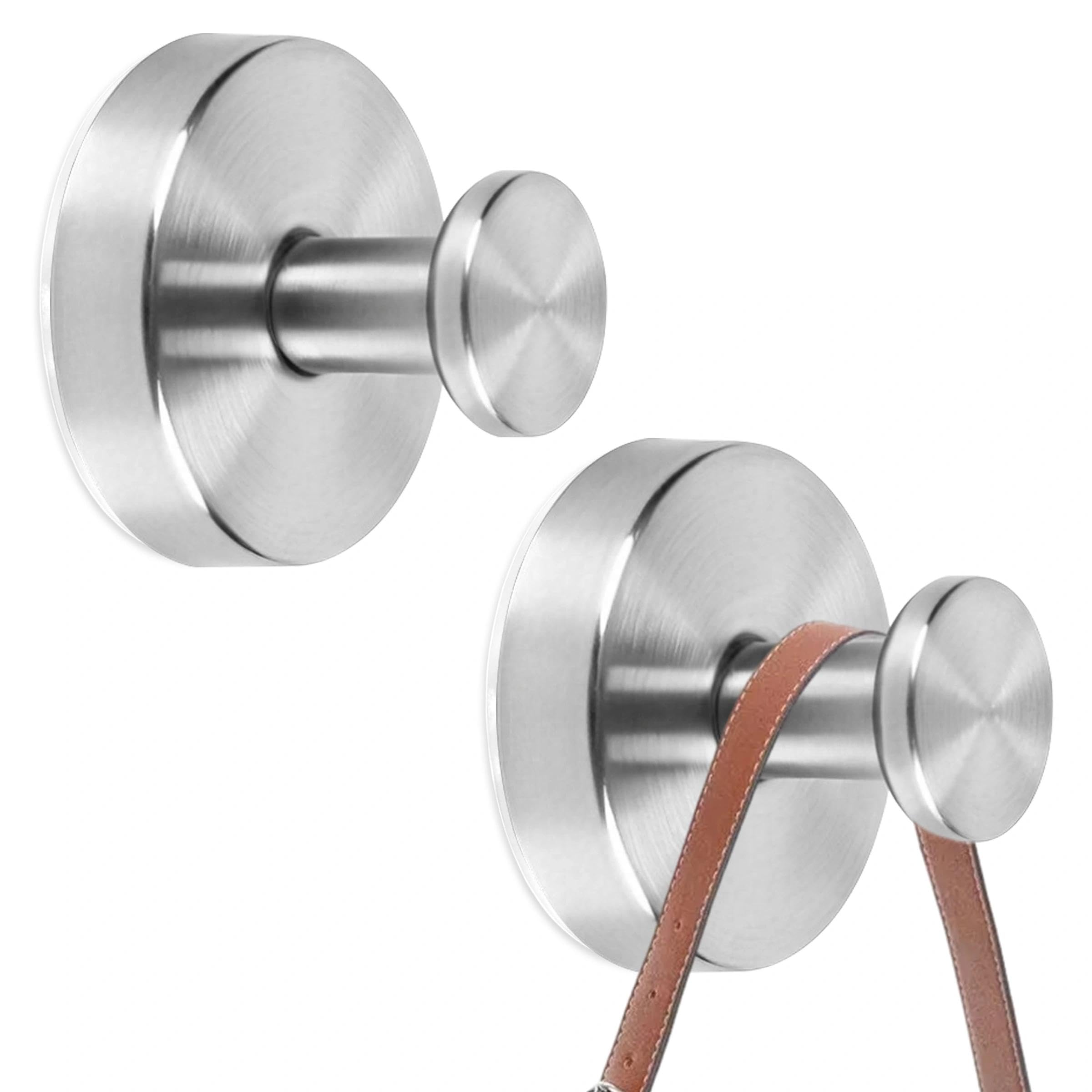 SDLEFHE 2-Pack No-Drill Suction Cup Hooks, Stainless Steel Round Waterproof Hooks, Window & Bathroom Mirror Metal Towel Hangers, Silver, Suitable for Smooth & Non-Porous Surfaces