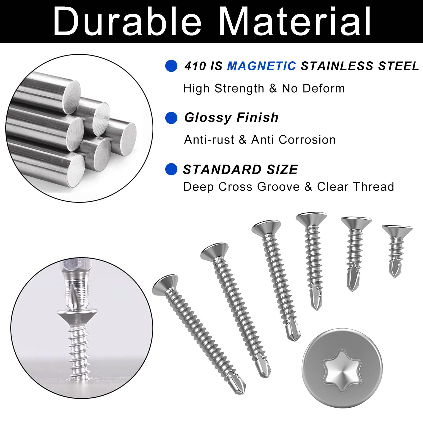 FandWay 100 Pcs Torx Self Tapping Screws Metal,M4.2x16mm Torx Countersunk Self Drilling Screws,Flat Head Sheet Metal Tek Screw 410 Stainless Steel With 1 T20 Bits For Aluminum Metalwork Roofing - Image 3