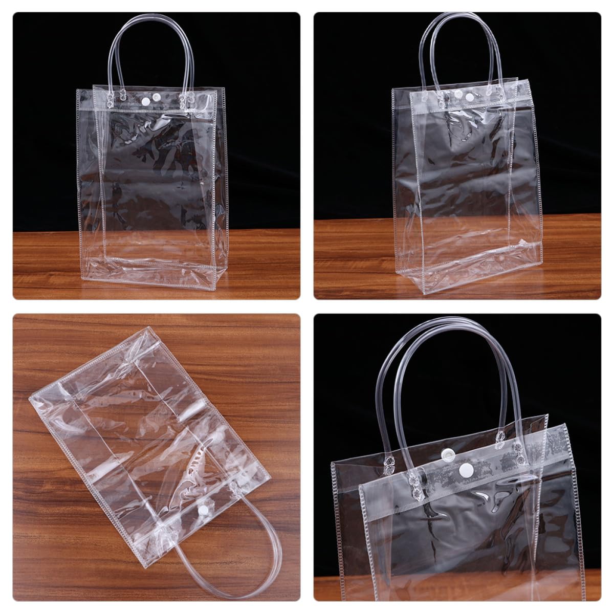 BIUDECO 24 Pezzi Sacchetti Regalo Trasparenti Manico in Pvc Riutilizzabili Pratici per Confezioni Regalo e Negozi di Shopping Multifunzione