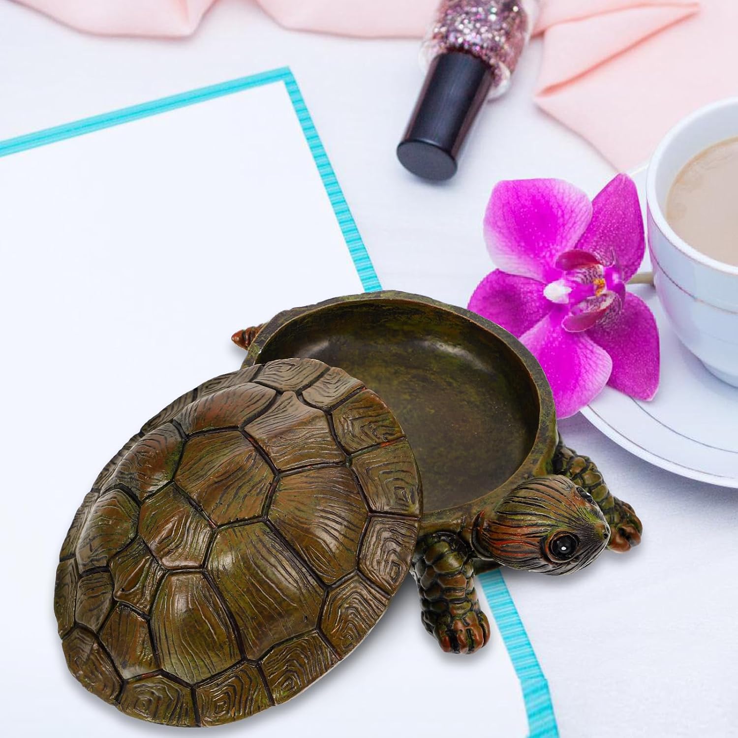 LUOZZY Turtle Jewelry Case Resin Jewelry Trinket Box Decoration Turtle Shaped Necklace Rings Storage Container Home Supply - Small
