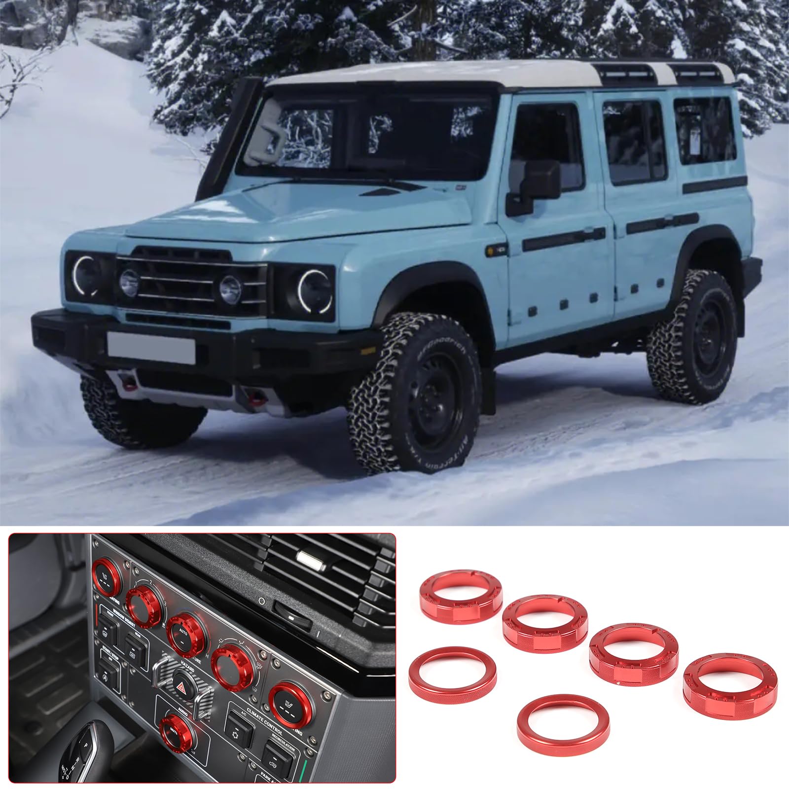 PIUGILH Klimaanlage Lautstärkeregler Ring Knopf Abdeckung Geeignet für INEOS Grenadier 2020-2024,Klimaanlage Knopfabdeckung,Auto Interieur Innendekoration Zubehör (Rot)