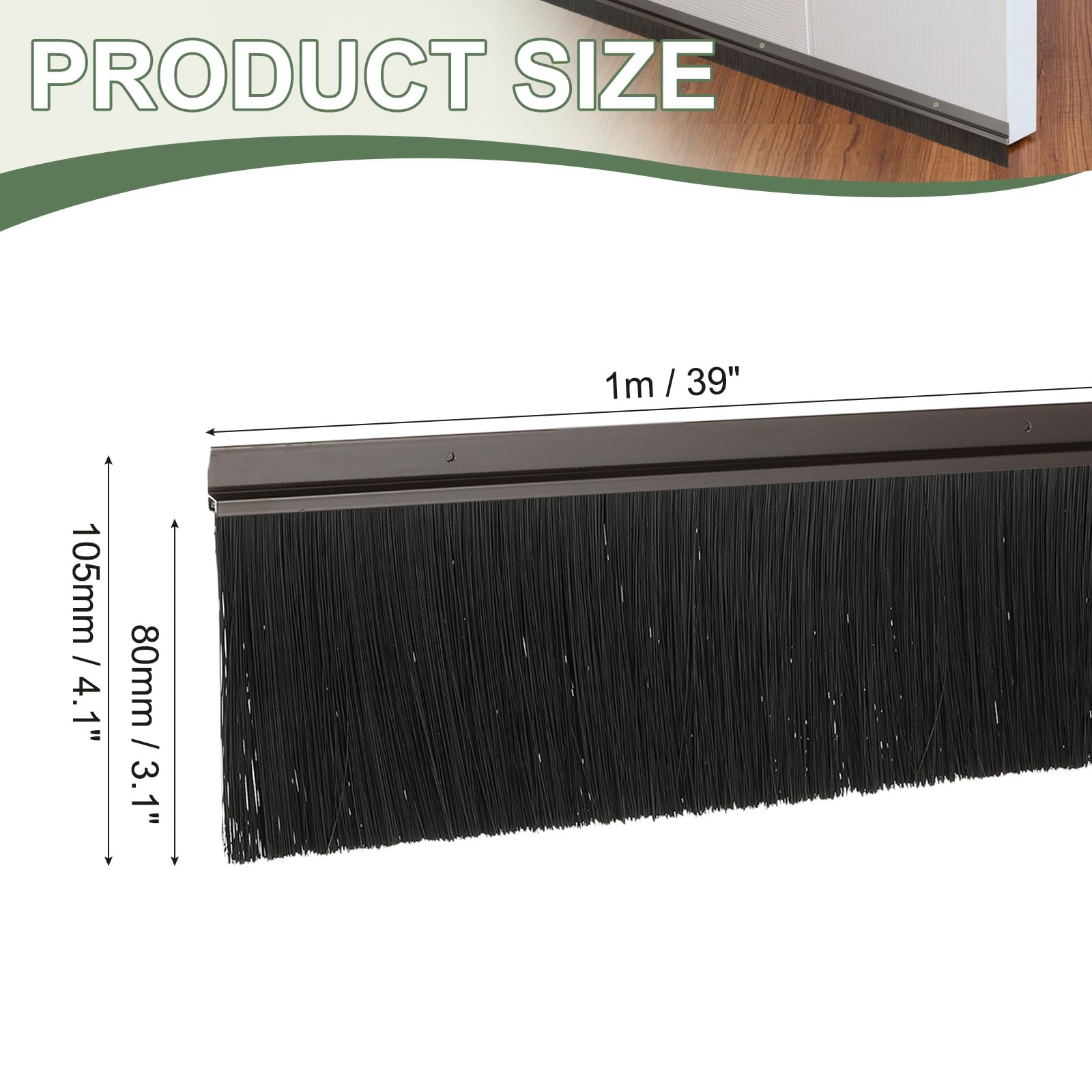 YELARXI Door Sweep Aluminum Alloy Brush Sweeps, 3.1 Inch Black PP Brush 39"L x 4.1"W Fit for Gaps of Door Bottom - Image 2