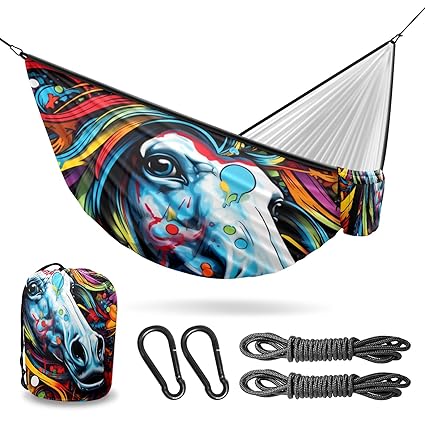 Vigetue Camping Hammock Double & Single Portable Hammocks with 2 Tree Straps, Great for Hiking,Backpacking,Hunting,Outdoor,Beach,Camping, Horse (5)