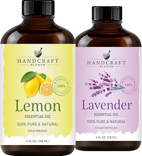 Handcraft Blends Juego de aceite esencial de limón y lavanda – Enorme 4 onzas líquidas – Aceites esenciales 100% puros y naturales – Grado