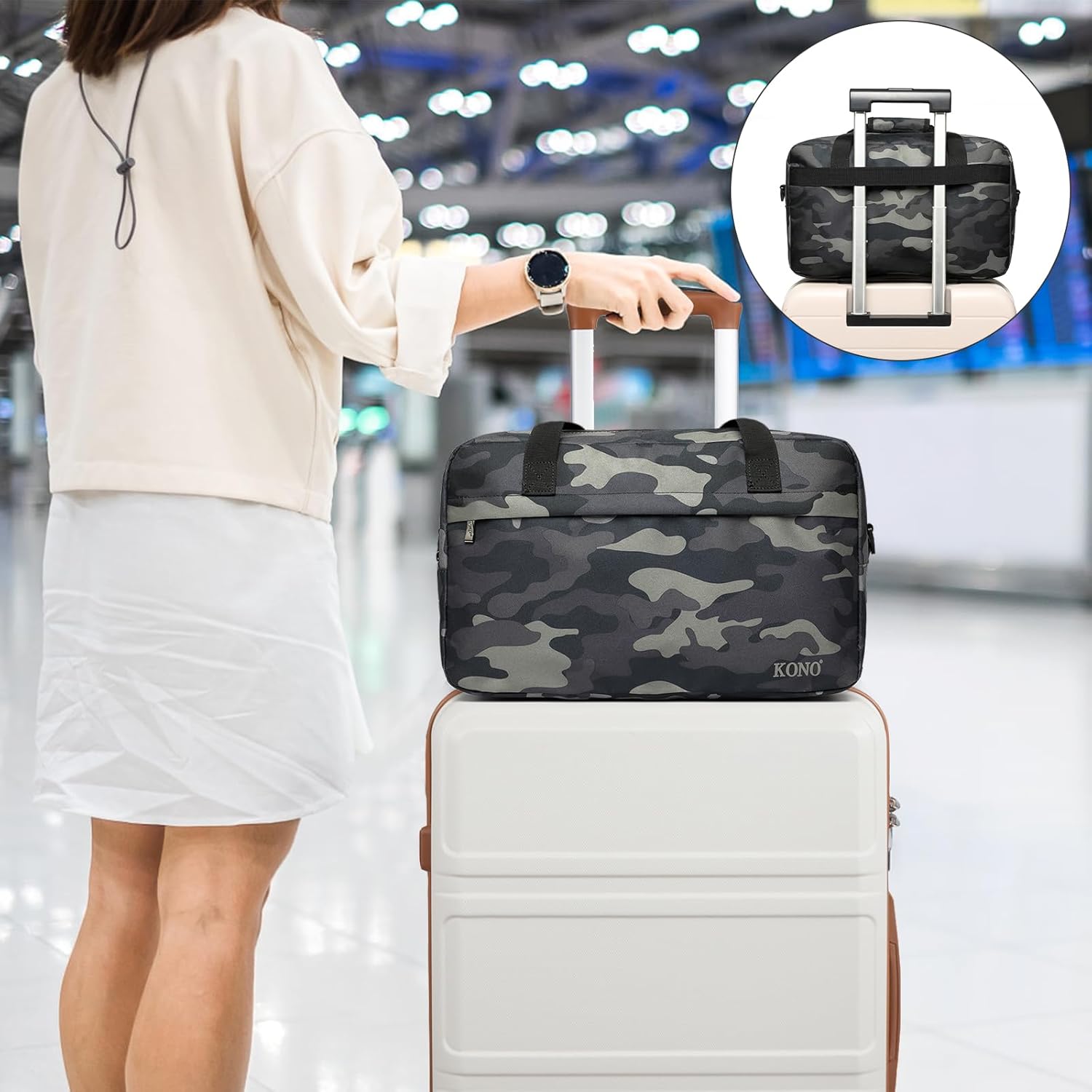 Kono Travel Duffel 20L Under Seat Carry-On Sports Tote Gym Weekender Overnight Bag - 15.75"x9.84"x7.87" Camo - Image 2