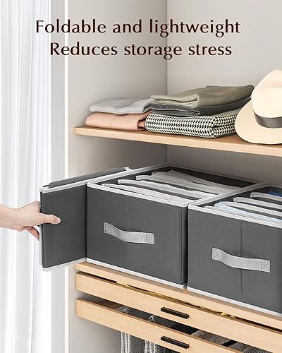 Miniatura 5 de Organizadores de ropa y almacenamiento  Organizador de tela para jeans con asas, divisores de cajones plegables para ropa, organizador de estante de
