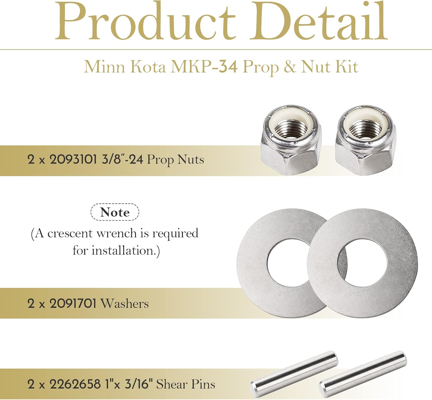 PalpitateC MKP-34 Prop & Nut Kit E Compatible with Minn Kota Motors Shear Pin for Minn Kota Trolling Motor Propeller MKP 33 & MKP 38 Weedless Wedge 1865018