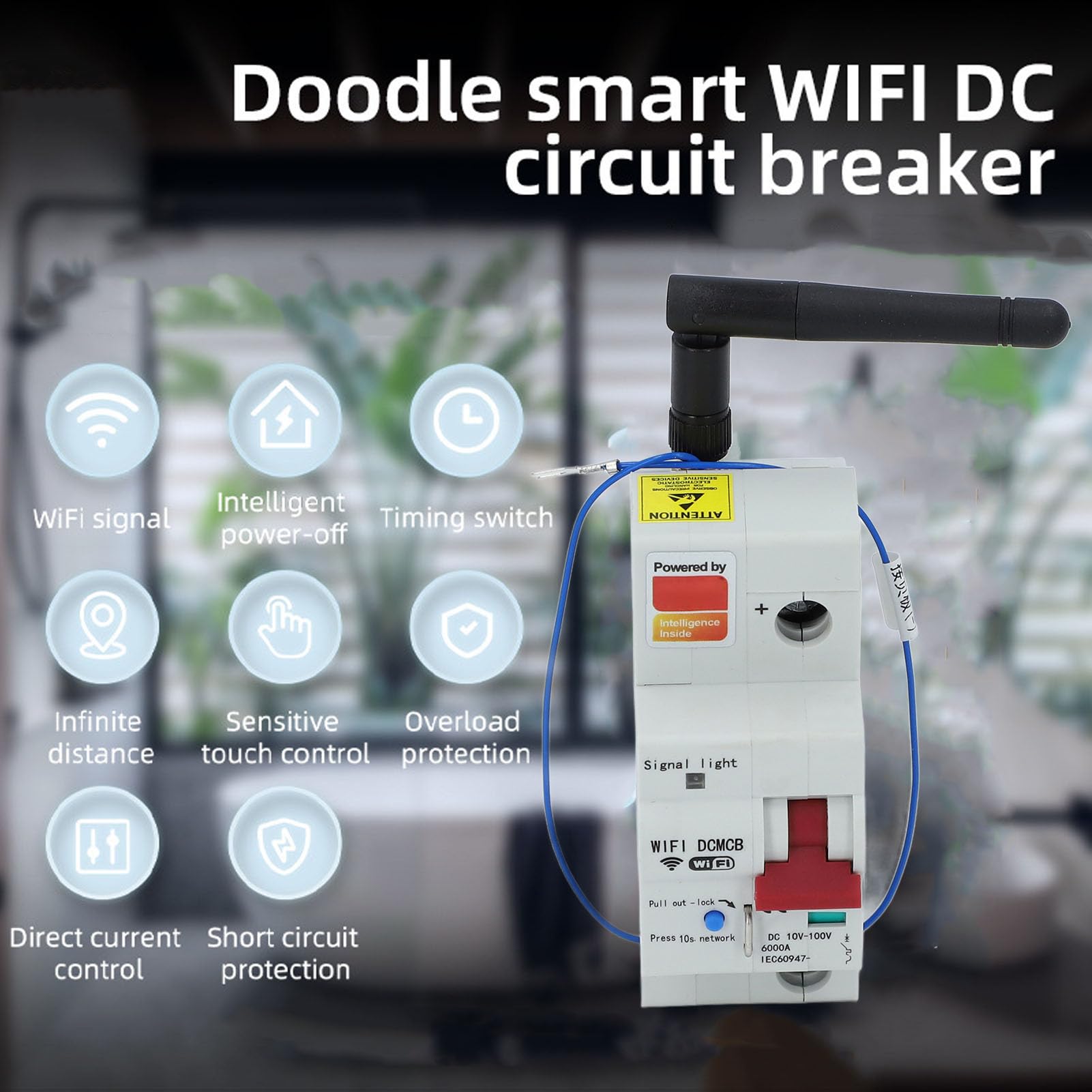 Disyuntor WiFi Inteligente Potente Control de Voz Remoto para Electrodomésticos y PC - Retardante de Llama DC 10-100V 100A Montaje en Riel DIN