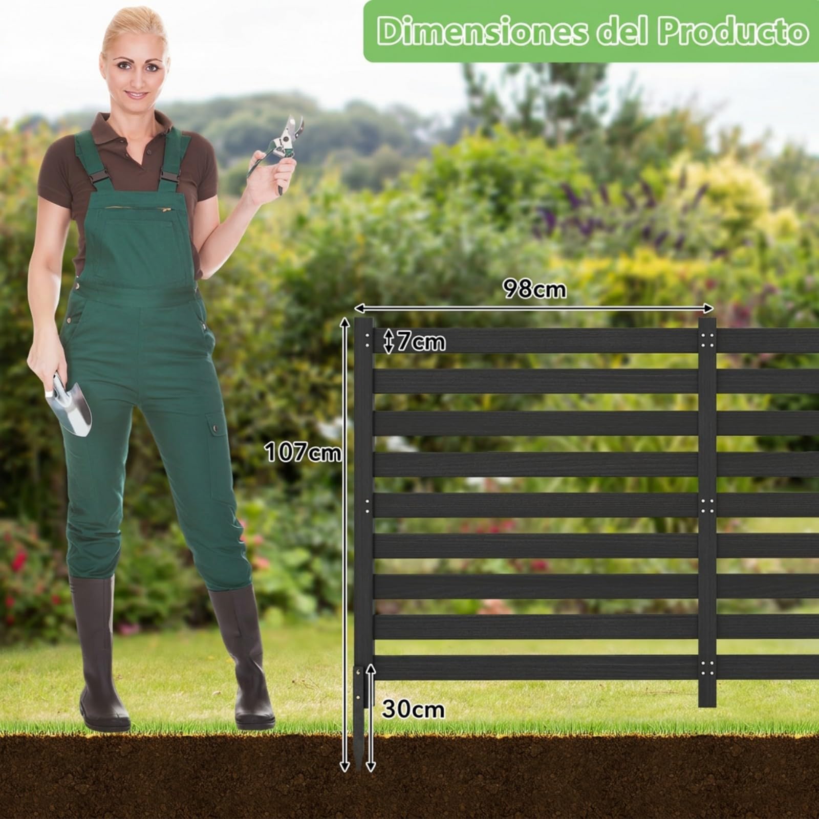 COSTWAY Valla de Privacidad de Madera Abeto, 2 Paneles, 980 x 1070 mm, valla ocultacion jardin exterior, Pantalla de Privacidad Aire Acondicionado Jardín, Psicina (Negro)