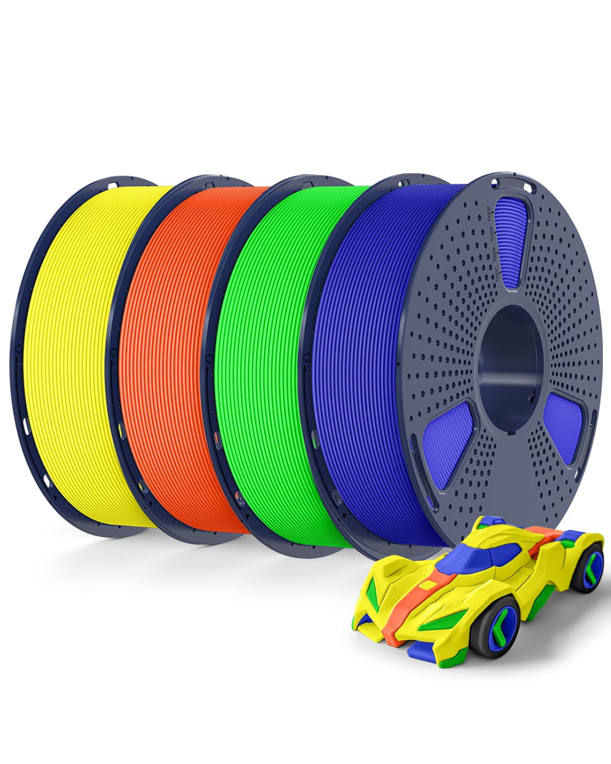 Sunlu Szybki filament PETG 3D, zestaw 4 kg, duża prędkość 30–600 mm/s, filament do drukarek 1kg 1,75 mm +/-0,02 mm, szpula 1 kg, łącznie 4 opakowania (niebieski, zielony, pomarańczowy i żółty)