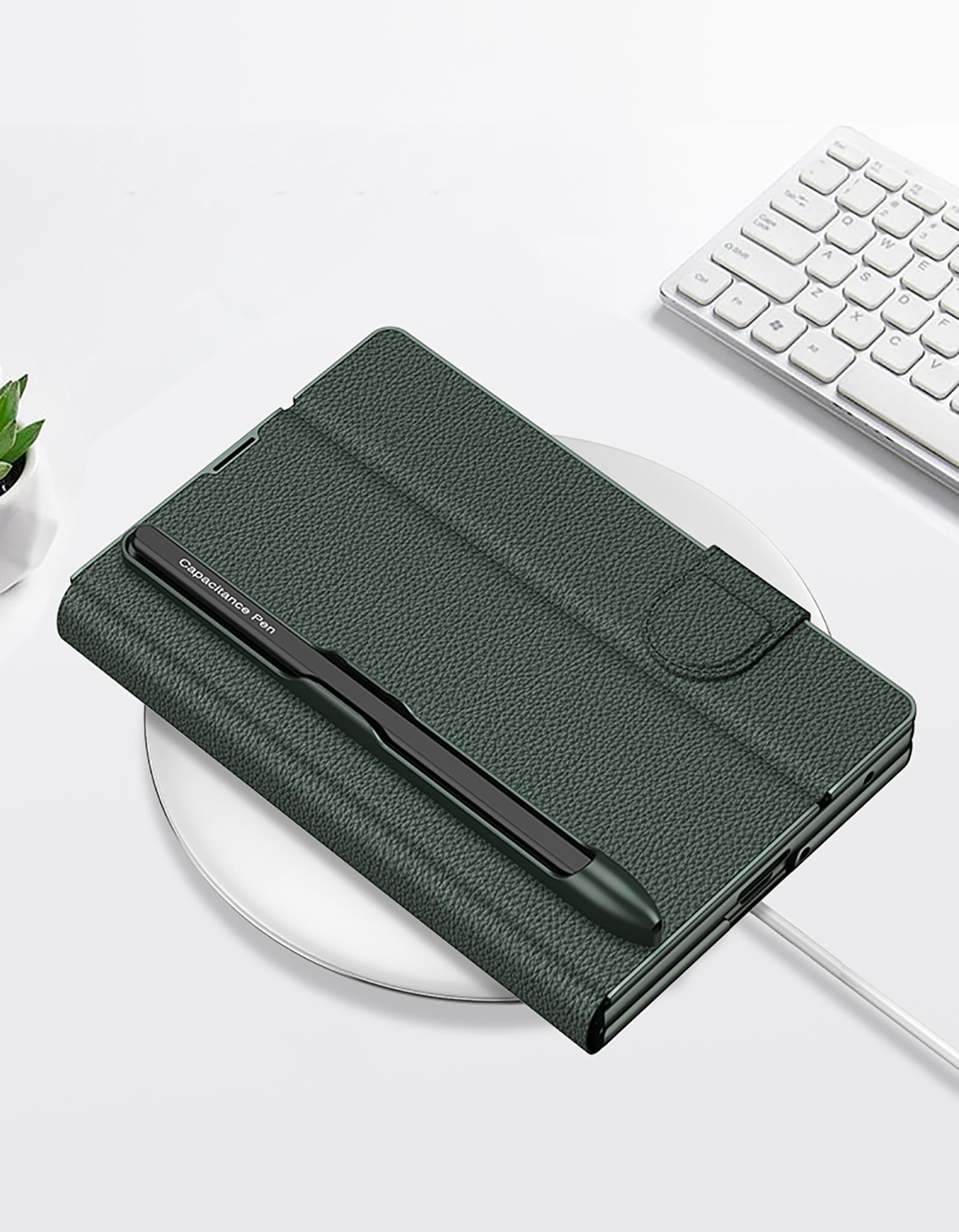 Etui z klapką do Samsung Galaxy Z Fold8 5G Smukłe skórzane etui na telefon, srebrne