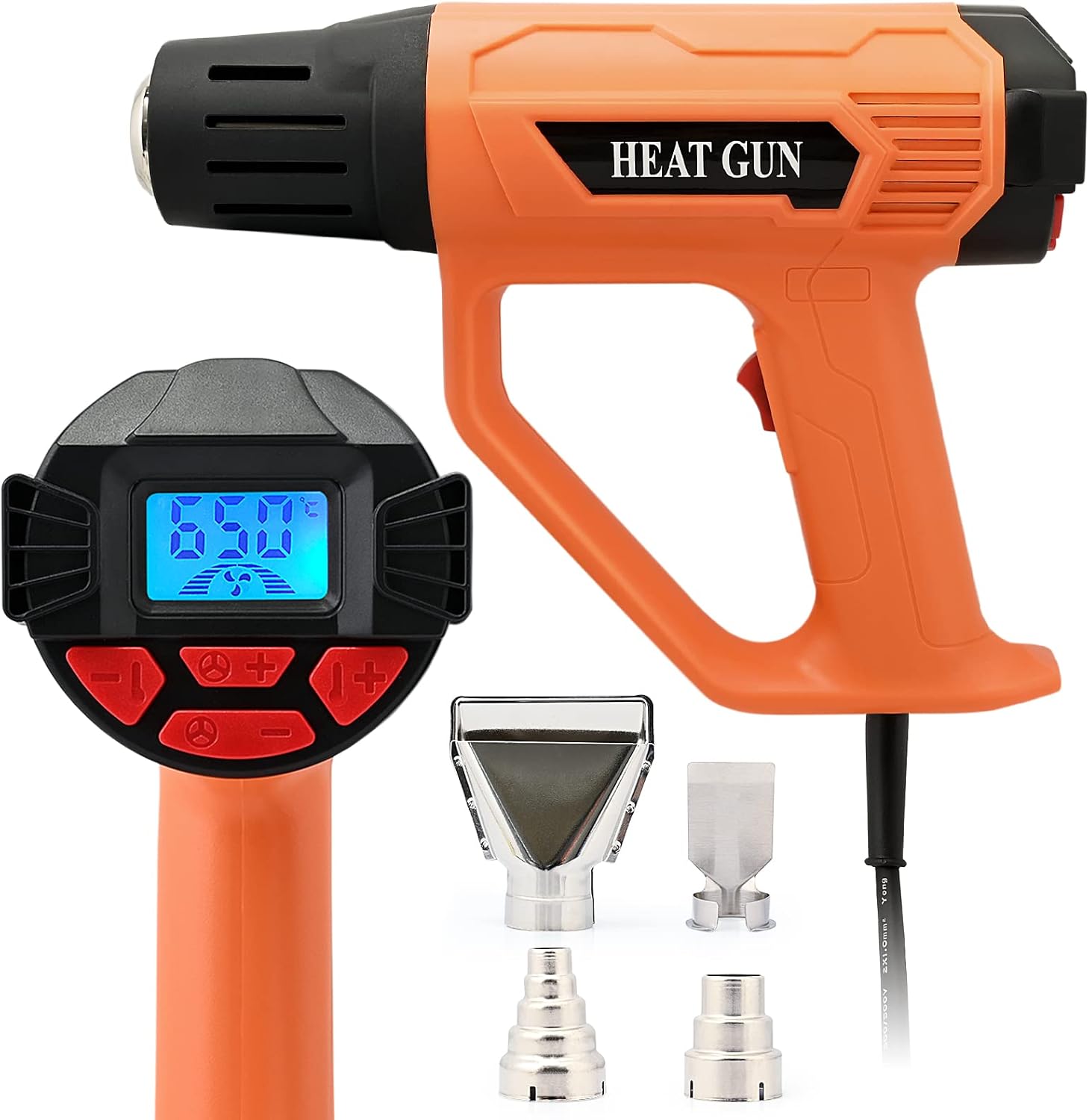 FOSHIO Heat Gun 2000W Hot Air Gun Kit with Large Digital LCD Display Variable Temperature Control 122℉~1202℉（50℃- 650℃）with 4 Nozzles, Overload Protection for Vinyl Wrap, Crafts, Shrink Tubing