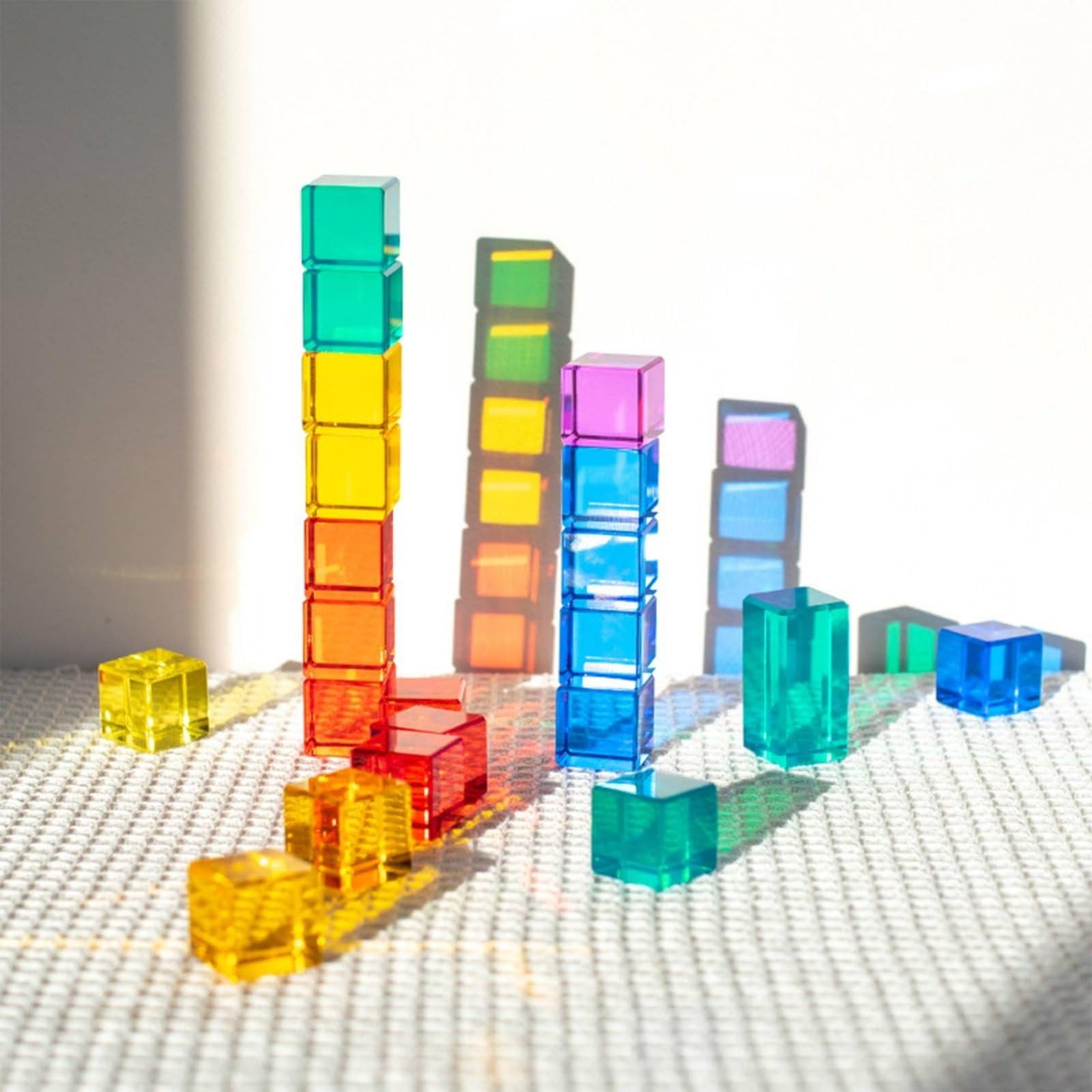 kowaku Acrylic Elementi Costruzione Blocchi Trasparenti Cubi Educativi Giocattolo Sensoriale Stimolazione Visiva Adatto a Bambini attività Didattica Casa, Macaron, Cubi 100PCS