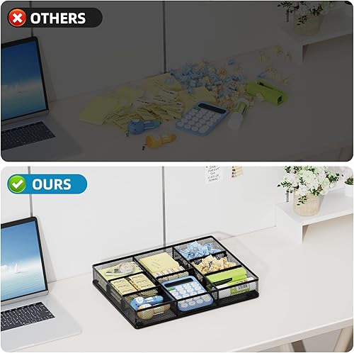 Miniatura 6 de Marbrasse Organizador de cajones de escritorio, bandeja organizadora de cajones de malla metálica con 5 compartimentos ajustables, organizadores de