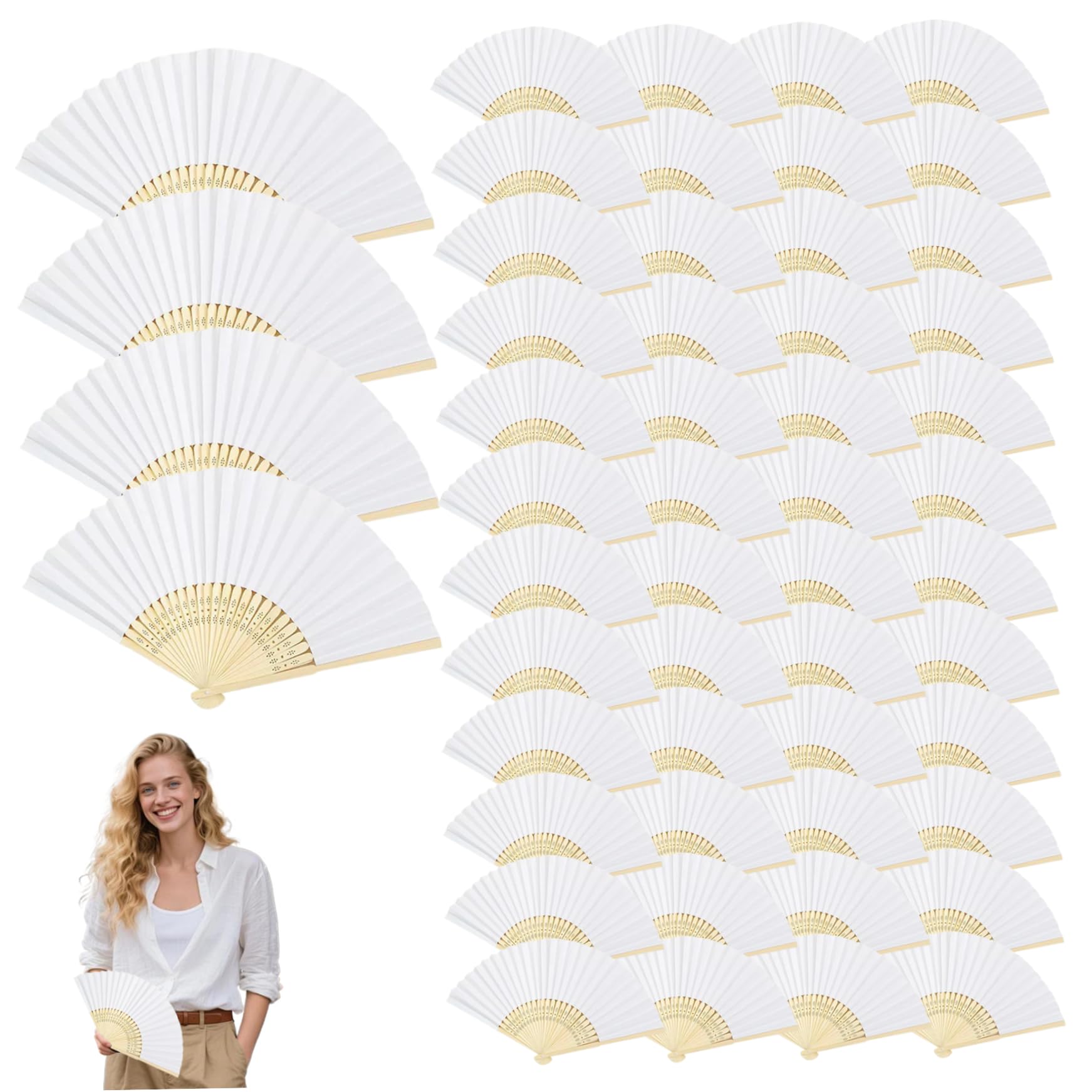 Éventails en papier de bambou pour décoration de fête | Accessoires scène et mariage blancs
