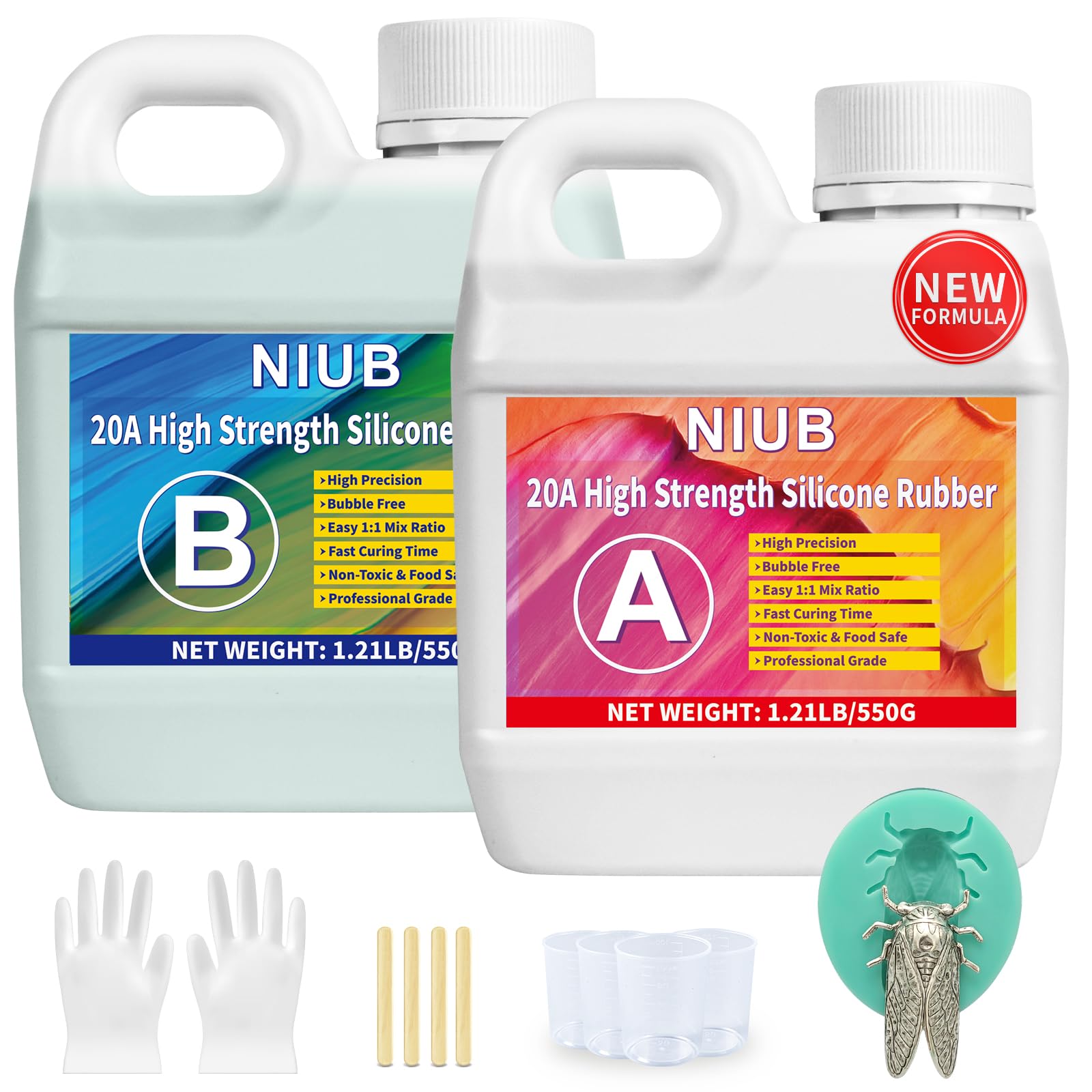NIUB 20A Silicone Mould Making Kit, 40 oz Silicone Mold Making Kit, Food Safe Mould Making Silicone Rubber, Platinum Liquid Silicone Rubber for Mold Making(Jade Green)