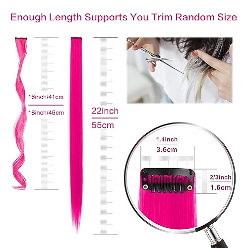 Miniatura 9 de SOYZMYX 16 extensiones de cabello rizado de colores con reflejos, extensiones de cabello ondulado multicolor con clip en rayas sintéticas de arco