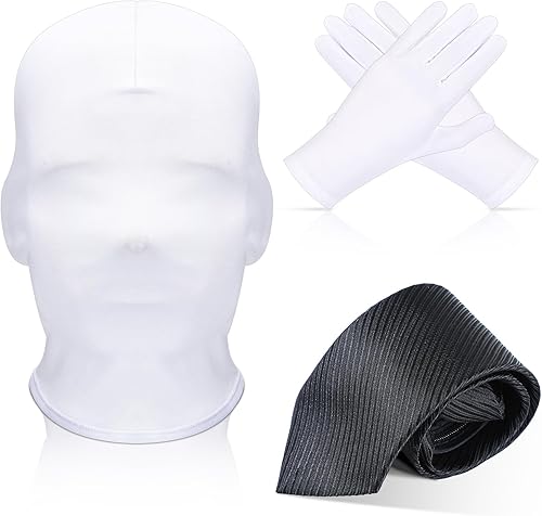 Máscara blanca para disfraz de Halloween, máscara de cara completa y guantes de elastano, corbatas, máscara sin rostro para fiesta, cosplay, unisex
