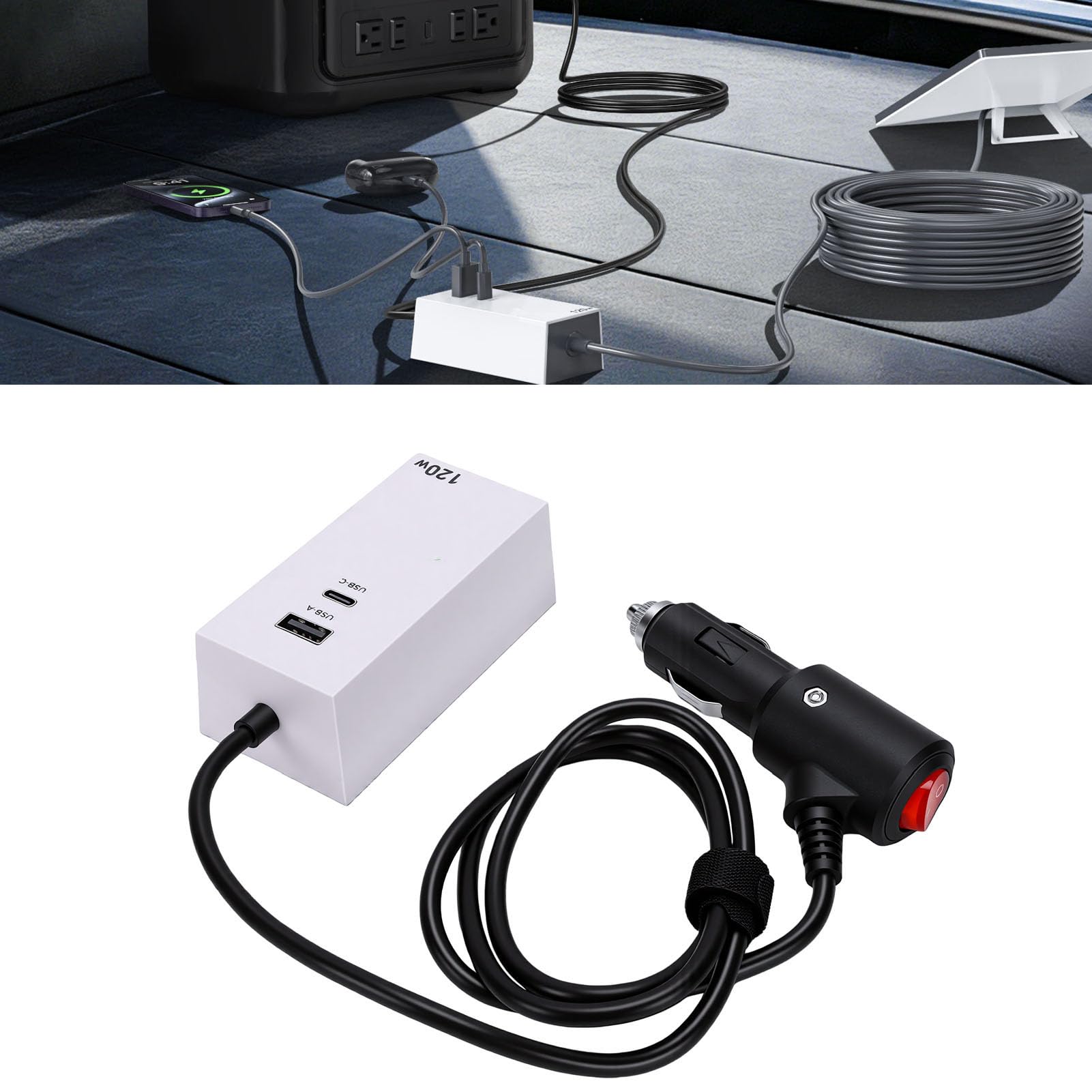 Fafeicy Adaptateur de Voiture Mini Antenne Parabolique 3 Pieds avec Affichage de Tension USB C PD 45W QC 3.0