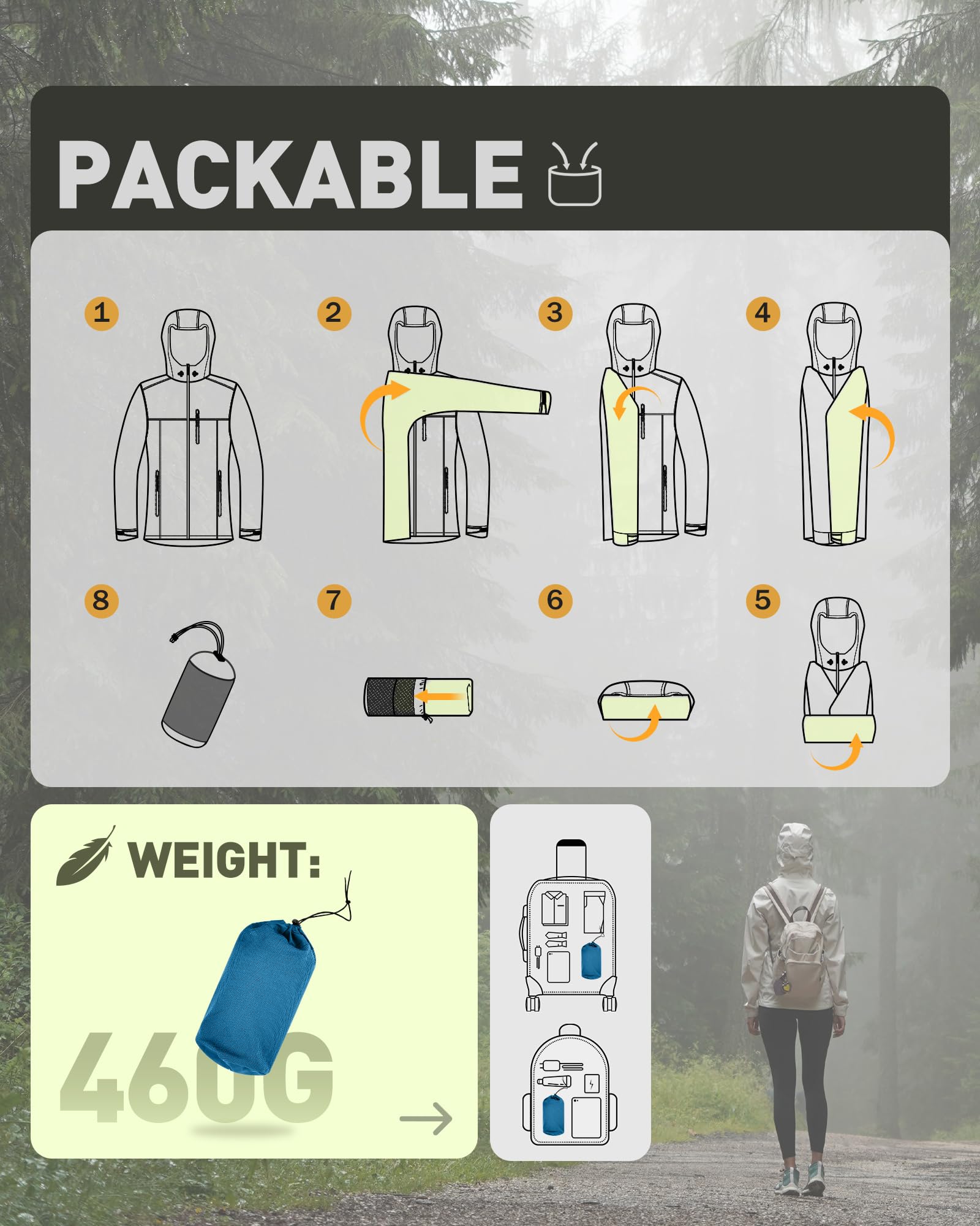 33,000ft Rain Jacket Women, impermeabile leggero con cappuccio Packable Breathable Coat ideale per la corsa e l'escursionismo