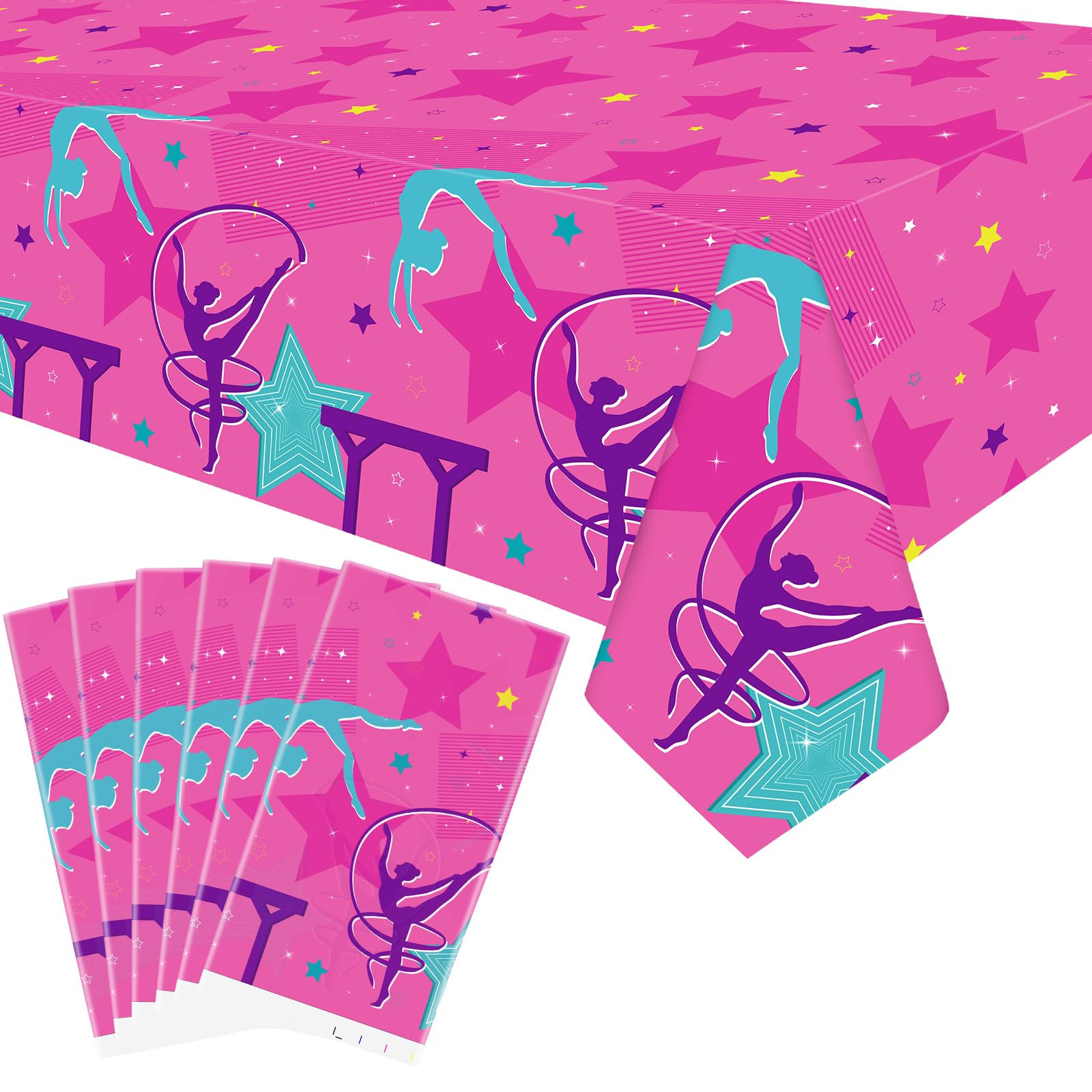 6 Pieces Gymnastics Birthday Party Tablecloth Decorations, Gymnastics Theme Party Supplies Tablecovers, Gymnastics Table Cover for Your Little Dance