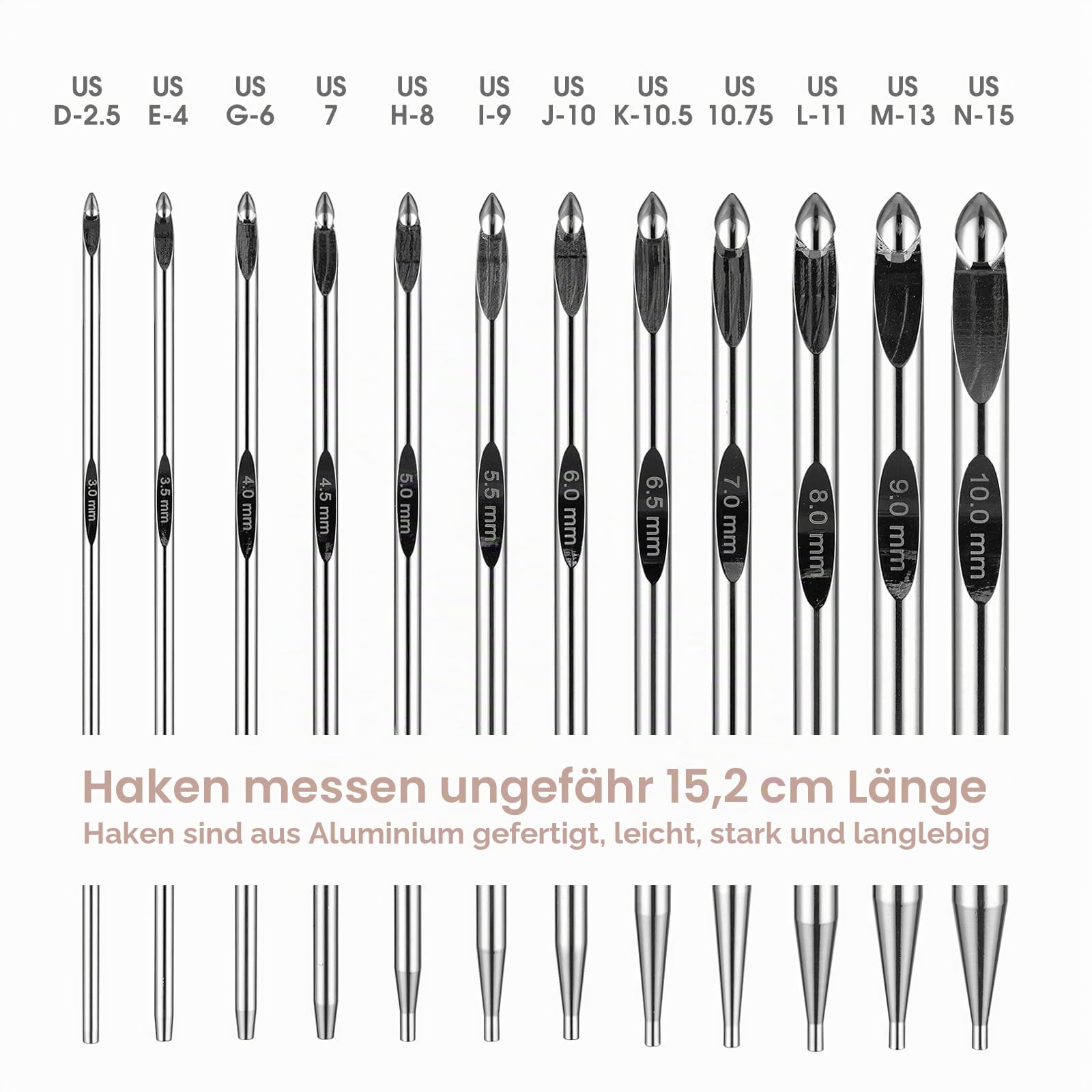 Tunesische Häkelnadeln Set mit Seil, Häkelnadeln Set Ergonomisch Metall Aluminium Tunesisch Häkeln Set, Afghanische Häkelnadel, Komplettset (3,0-10,0 mm mm) mit Zubehör