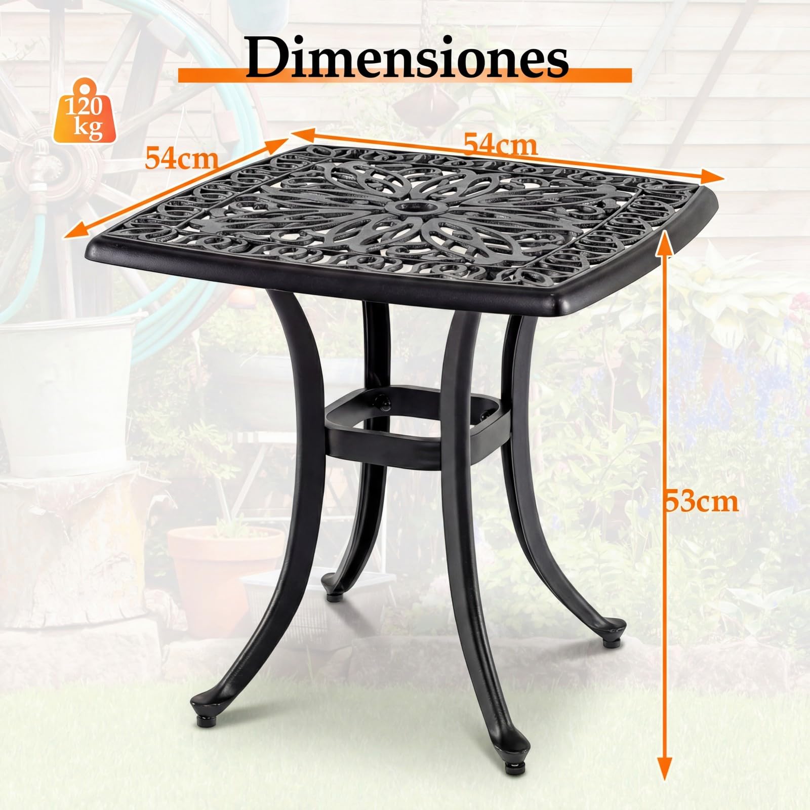 GOPLUS Mesa Auxiliar de Exterior de Aluminio Fundido con Patrón Floral