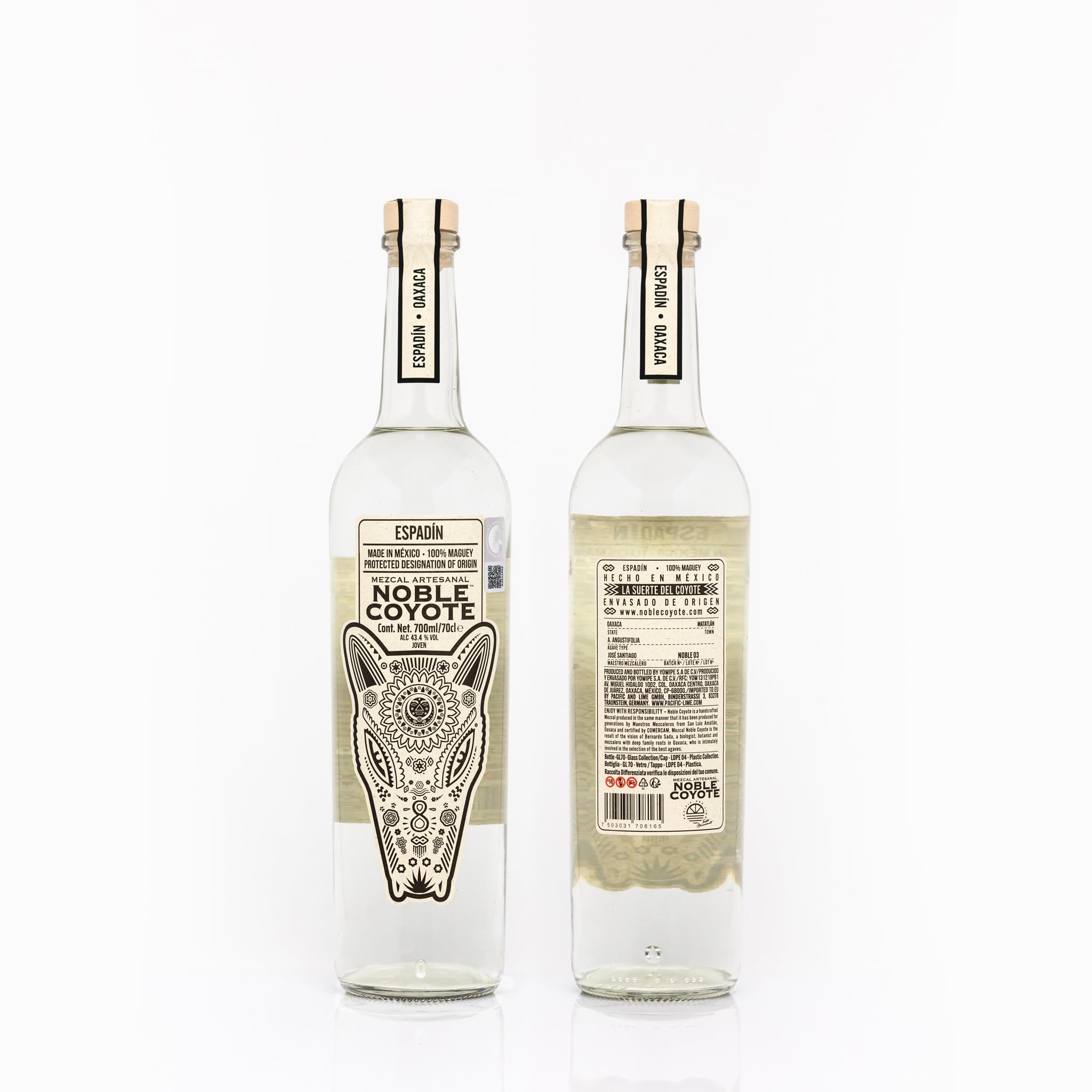Noble Coyote Mezcal Artesanal - Espadín - 70cl - 43% abv - Agavenreifung: 7-10 Jahre in México