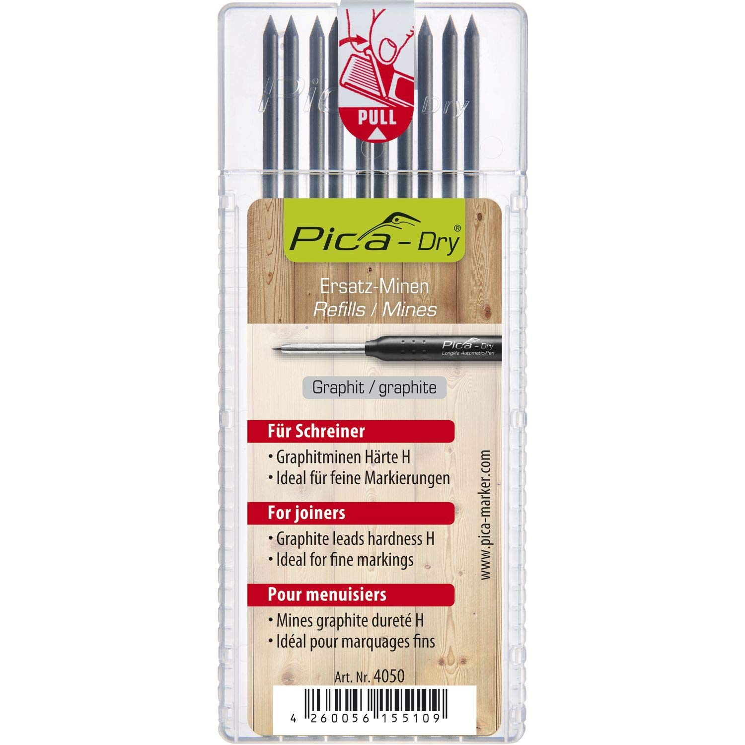 Pica Marker Set - Fine Dry 0.9 + Dry + 10 Stück Ersatzminen Graphit Härte H + 24 Stück Ersatzminen Graphit HB