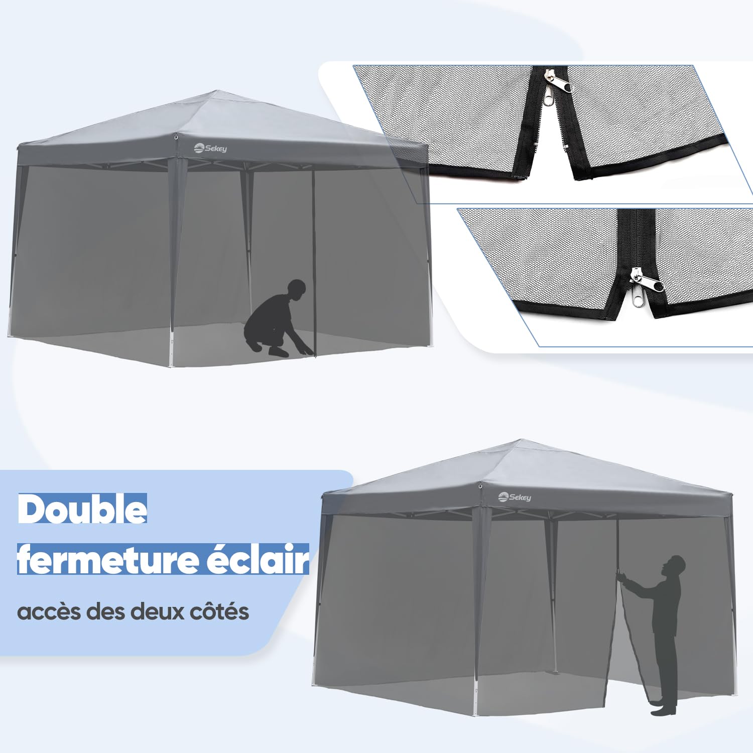 Moustiquaire Sekey Pour Pavillon 3x3m - Fermeture éclair Et Velcro - Neuf