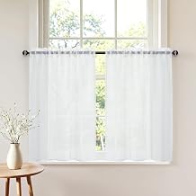 DWCN Scheibengardinen Modern Fenster Gardinen 2er Set B60xH60 cm Weiß Halbtransparent Küchenvorhang Kurz Bistrogardine Schrankvorhänge Landhausstil Stores Blickdicht Vorhang mit Stangedurchzug