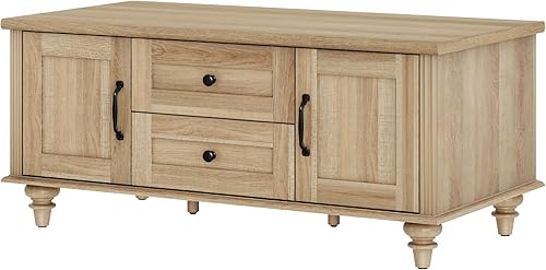 Miniatura 9 de WAMPAT - Mesa de café de granja con gabinete de almacenamiento, mesas de café de madera para la sala de estar, mesa de té rústica rectangular de