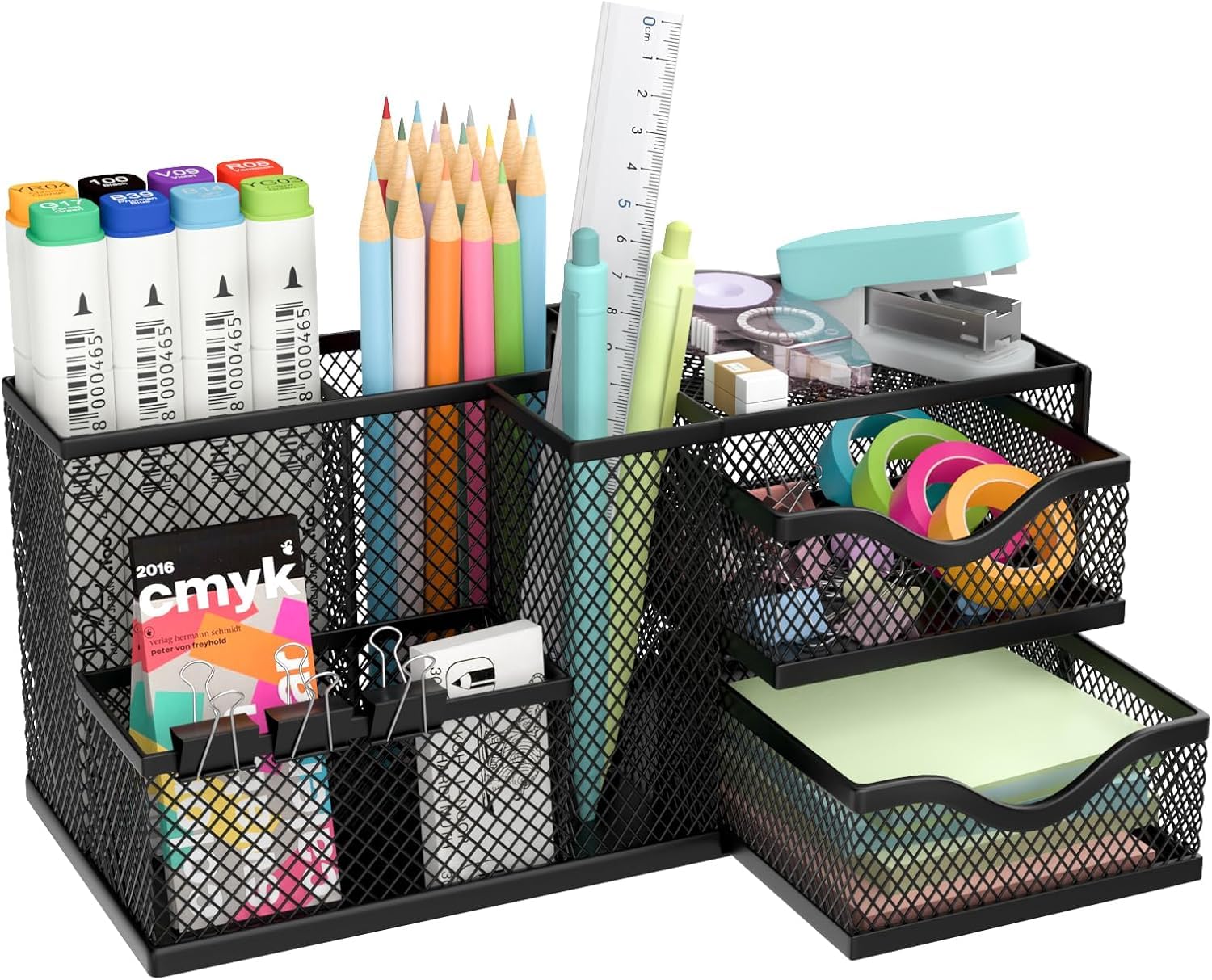 RITOLLO Metal Mesh Desk Organiser with 5 Compartments and 2 Drawers