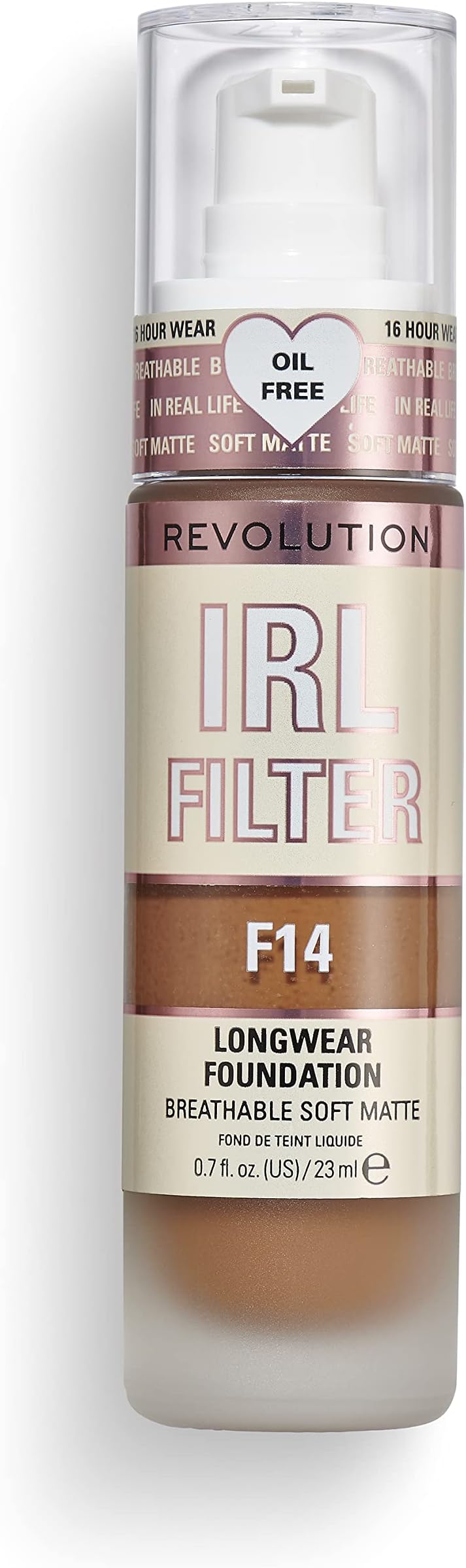 - Revolution, IRL Filter Longwear Foundation, Soft & Breathable Formula, Medium to Full Coverage, Matte Finish, F14, 0.7 fl oz