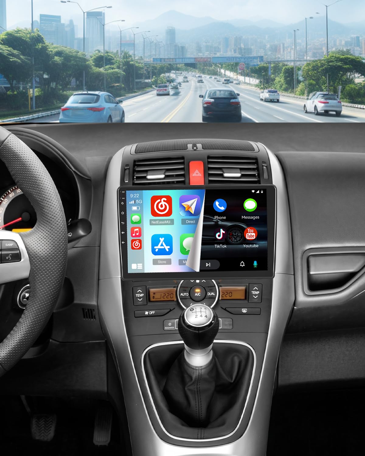 Roinvou Radio samochodowe do Hyundai i10 2007-2013 bezprzewodowy odtwarzacz CarPlay Android Auto MirrorLink, 9-calowy ekran dotykowy radia z Bluetooth EQ FM UI SWC Kamera cofania