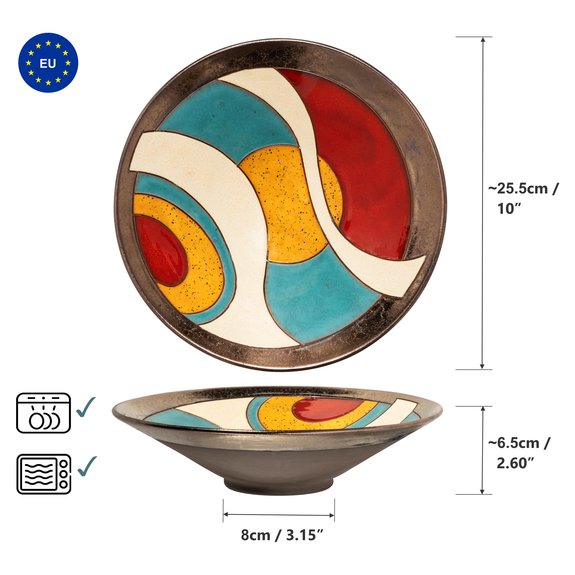 Handgefertigte Keramik-Obstschale - 25,5 cm Rad geworfene Handwerkerkeramik, handglasierte dekorative Schale, Obstschalen für Tisch oder Couchtisch, ideal für Heimdekoration oder als
