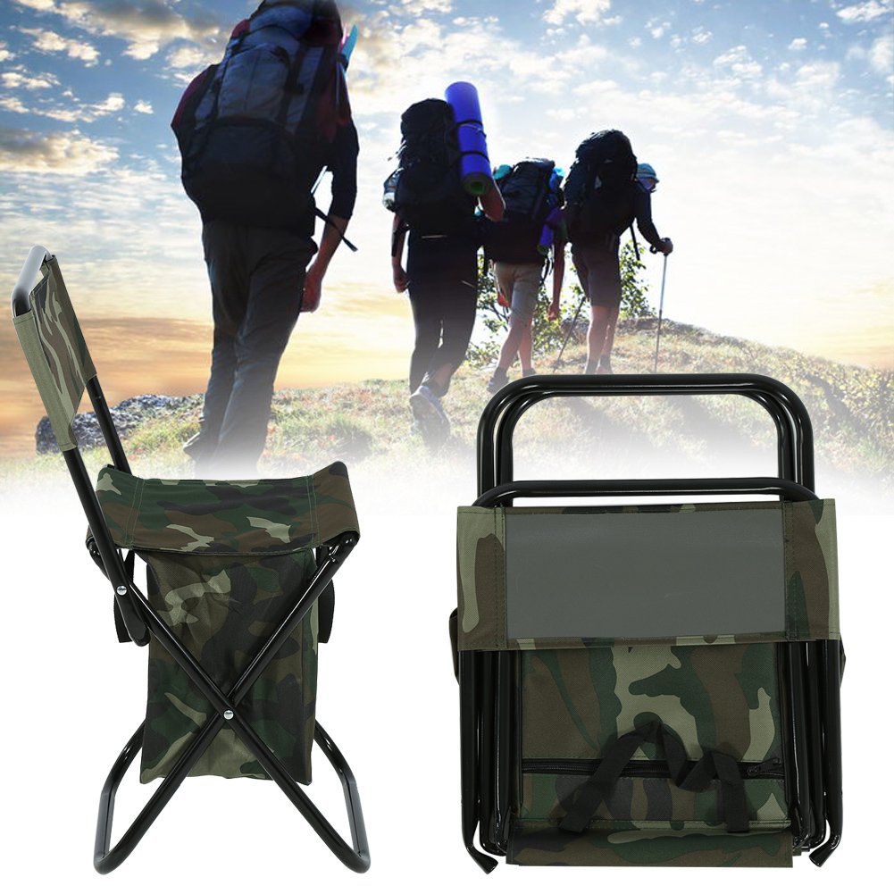 Sillas de pesca, 23.6 x 11 x 11.4 pulgadas, carga de 100 kg, taburete de pesca plegable de acero, silla de camping, asiento de respaldo, regalo para hombre, con bolsa de almacenamiento para