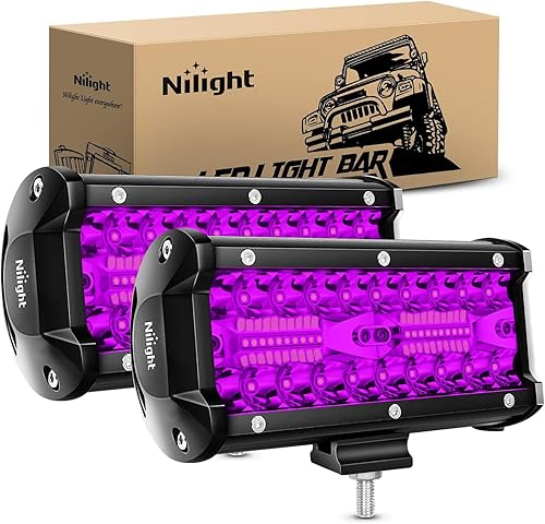 Nilight Cápsulas de luz LED de 6.5 pulgadas, color morado, triple fila, 2 unidades, 120 W, combo de punto de inundación, decoración de conducción