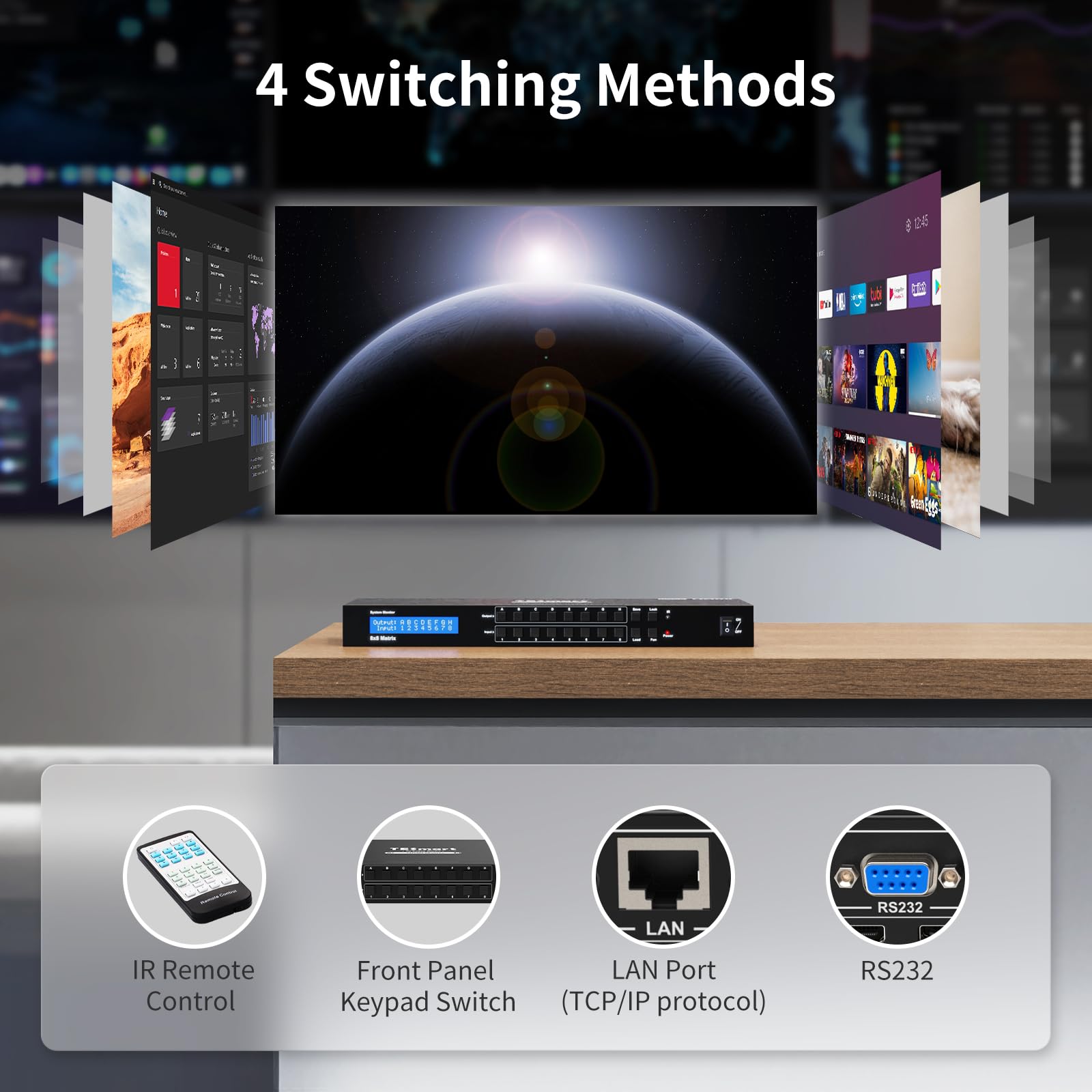 TESmart 8x8 HDMI Matrix Switch 4K@30Hz| Commutateur matriciel HDMI HDCP 1.4 Supporte la télécommande IR, Contrôle LAN/RS-232/IR avec 2 Rack Mount Ears-pour Centre de Contrôle & Salles de Réunion