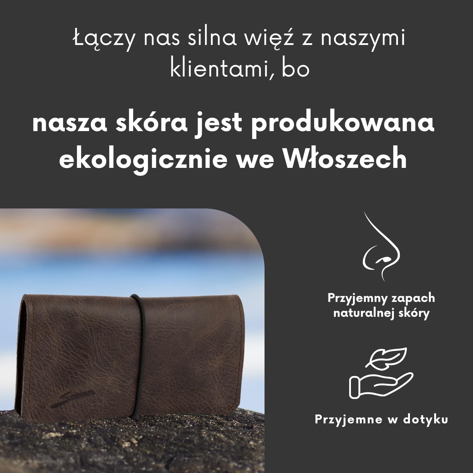 Skórzany woreczek na tytoń 30 g z przegródką na filtry, bibułki i zapalniczkę | Etui na tytoń skrętkowy z paskiem zamykającym Brązowy
