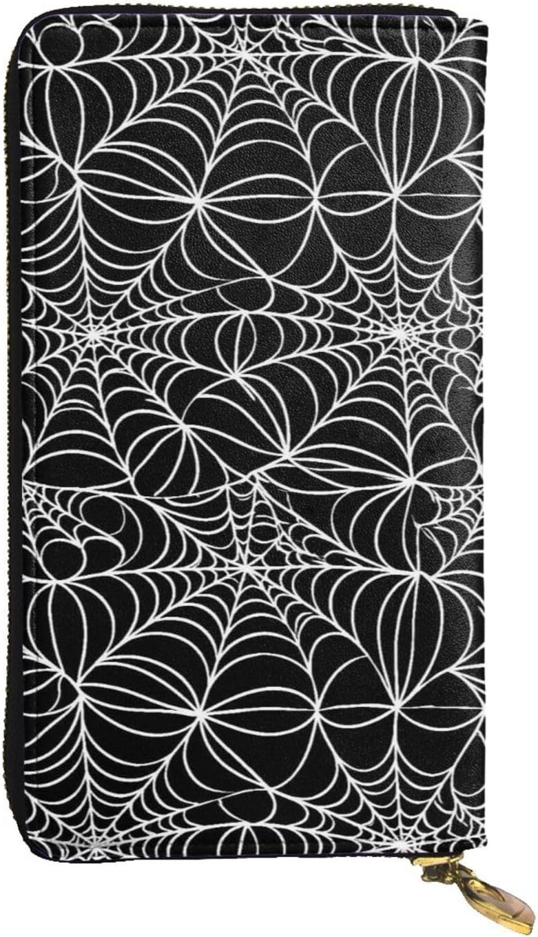 Spider Web Cobwebs Red Rose Hand Held Wallet with Zipper Leather Waterproof Unisex