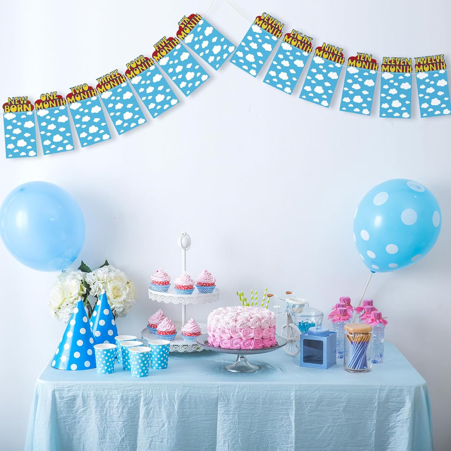 Oudain Cartoon 1st Birthday Photo Banner for Baby from Newborn to 12 Months Inspiration 1st Birthday Party Decorations for Girl Boy Monthly Milestones Garland - Image 6