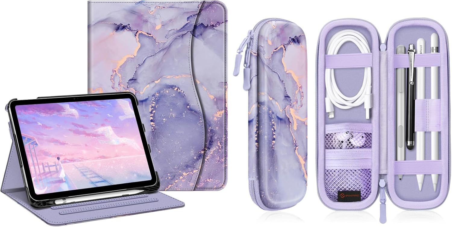 Fintie Multi-Angle Viewing Case for iPad (A16) 11th Generation 11 Inch (2025), iPad 10th Generation 10.9 Inch (2022 Bundle with Protective Carrying Bag Sleeve for Apple Pencil (1st and 2nd Generation)