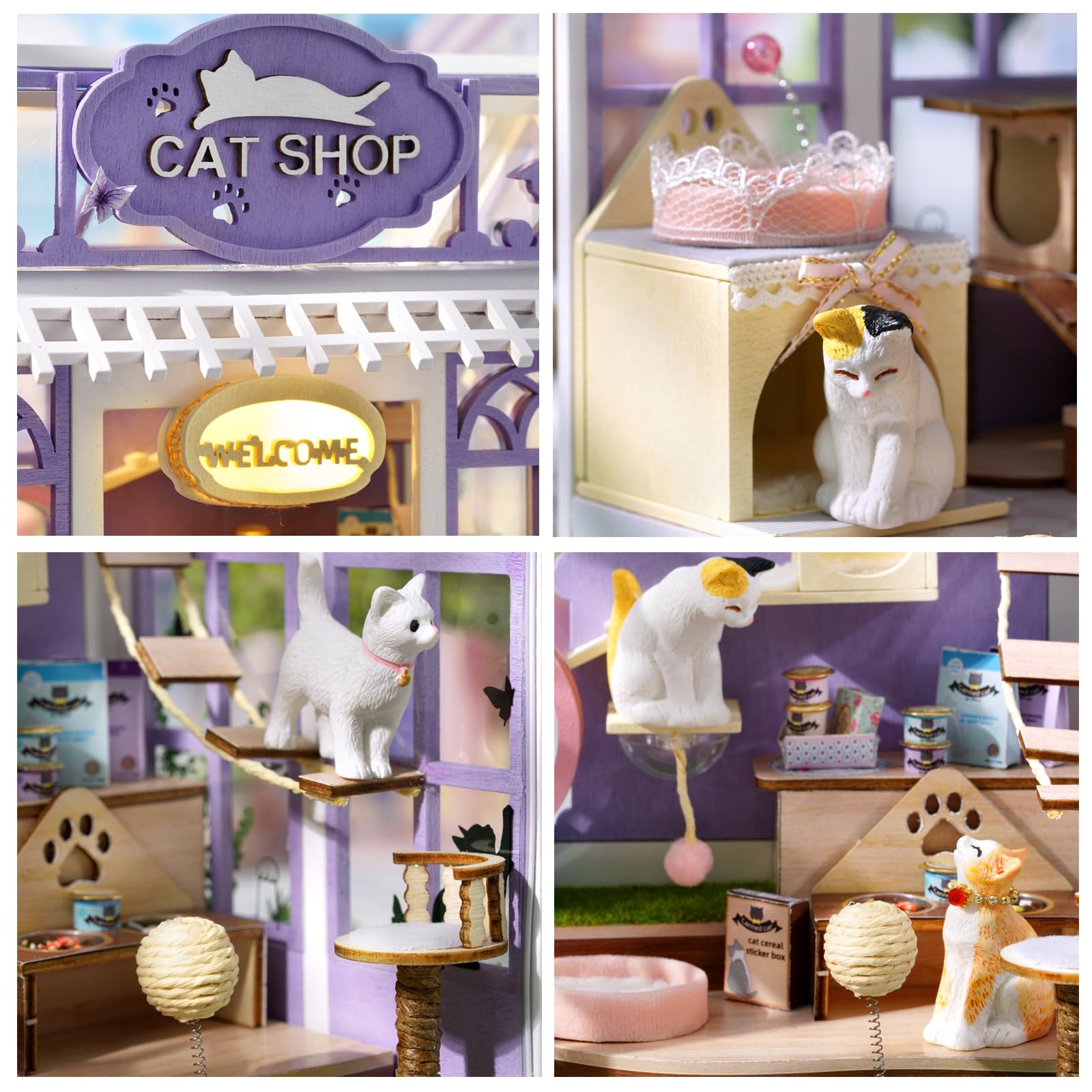 CUTEROOM Kit per casa in miniatura per adulti, mini kit di mobili in legno per casa delle bambole, kit fai da te per stanza creativa piccola casa per decorazione - Kitten Paradise