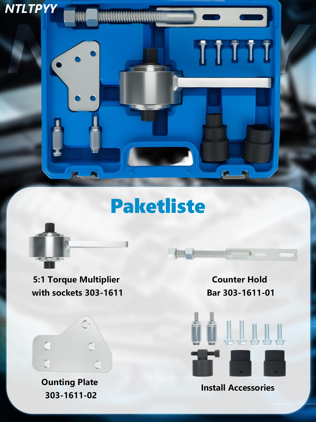 Herramienta de sujeción múltiple 5:1 para el desmontaje de la polea del cigüeñal de los motores Ford EcoBoost 1.0/1.5/1.6/2.0L (referencia Ford OE 303-1611)